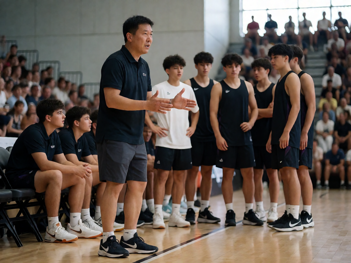 篮球教练在场边讲解战术